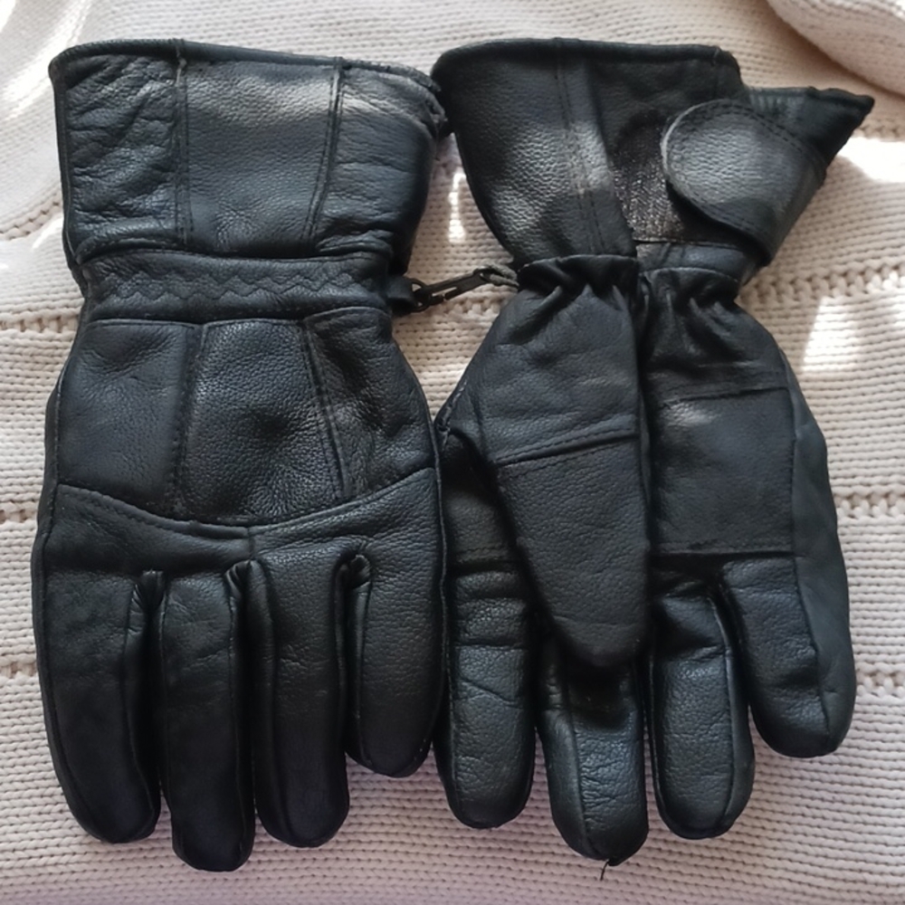 Black Leather Motorcycle Gloves